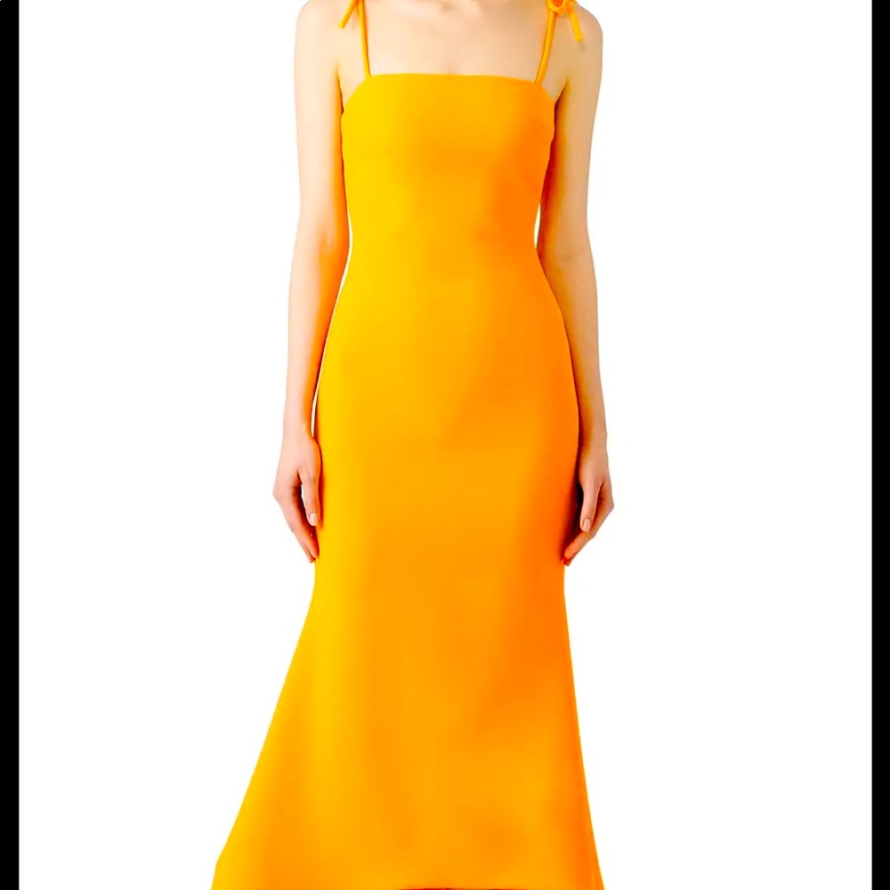 COPY - Christian Siriano Sunflower Gown 100% silk Square neck tie straps flare …